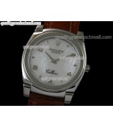 Rolex Cellini Swiss Quartz Watch-MOP White Dial Droplet Hour Markers-Brown Leather strap