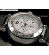 Cartier Pasha Sea Timer Chronograph-White Dial-Black Rubber Clad Bracelet