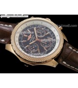 Breitling Bentley 30S Chronograph 18K Rose Gold-Black Dial Black Subdials-Brown Leather Strap