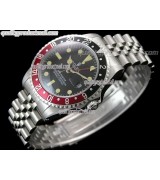 Rolex GMT II Swiss ETA Automatic Watch-Vintage Black Dial Black/Red Bezel-Stainless Steel Jubilee Bracelet