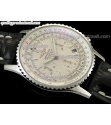 Breitling Navitimer Chronometre-White Dial Index Hour Markers-Black Leather Strap