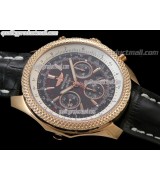 Breitling Bentley 30S Chronograph 18K Rose Gold-Brown Dial Brown Subdials-Black Leather Bracelet 
