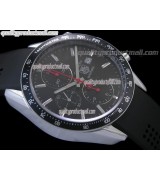Tag Heuer Carrera 41MM Automatic Chronograph-Black Dial White Ring subdials-Black Rubber Strap 
