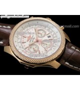 Breitling Bentley 30S Chronograph 18k Rose Gold -White Dial White Subdials-Brown Leather Bracelet 