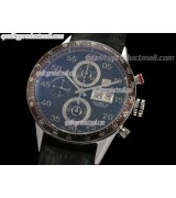 Tag Heuer Carrera Calibre 16 Day Date Automatic Chronograph-Blue Dial White Ring Subdials-Black Leather Strap