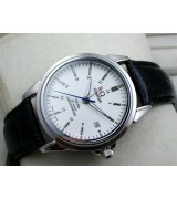 Omega De Ville Automatic-White Dial-Gormment Number Markers-Black Genuine Leather Strap