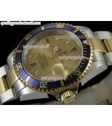 Rolex Submariner Automatic Watch Gold Dial Bi Tone Bracelet