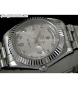 Rolex DayDate II 41mm Swiss Automatic Watch-Silver Dial Diamond Hour Markers-Stainless Steel Presidential Bracelet