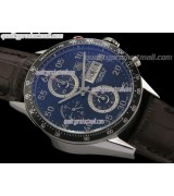 Tag Heuer Carrera Calibre 16 Day Date Automatic Chronograph-Blue Dial White Ring Subdials-Brown Leather Strap