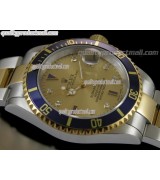 Rolex Submariner Automatic ETA Bi Tone 18K Gold-Gold Dial-18K Plated Gold Plated/Steel Two Tone Oyster Bracelet 