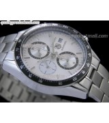 Tag Heuer Carrera 41MM Automatic Chronograph-White Dial Black Ring subdials-Stainless Steel Bracelet