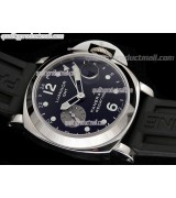 Panerai Regetta PAM156 GMT Automatic Chronograph-Black Dial Dot/Numeral markers-Black Rubber Strap