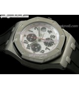 Audemars Piguet Royal Oak 2009 Silver Theme Edition-White Checkered Dial Numeral Hour Markers-Black Rubber Strap 