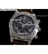 Breitling Chronomat B01 Chronograph-Black Dial-Roman Numerals-Brown Leather Strap