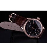 Rolex Cellini Swiss Automatic Watch Rose Gold-Ray Black Dial Stick Hour Markers-Brown Leather Strap