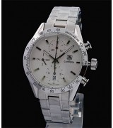 Tag Heuer Carrera Chronograph-White Dial Index Hour Markers-Stainless Steel Bracelet 