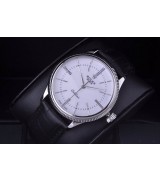 Rolex Cellini Time 50509 Swiss Automatic Watch-White Dial 18K White gold Pointer Hour markers -Black leather strap