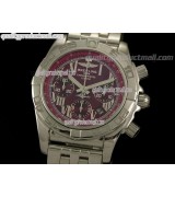 Breitling Chronomat B01 Chronograph-Burgundy Dial Roman Numeral Hour Markers-Stainless Steel Bracelet