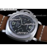 Panerai Luminor Daylight PAM213 Ratttrapante Chronograph-Black Dial Black Subdials-Brown Leather Strap