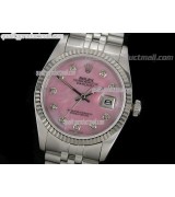 Rolex Datejust 36mm Swiss Automatic Watch-MOP Pink Dial Diamond Hour Markers-Stainless Steel Jubilee Bracelet 