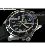Breitling SuperOcean Abyss 42MM Automatic Watch-Black Dial Blue Inner Bezel-Pro Diver Black Rubber Strap