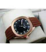 Patek Philippe Aquanaut Swiss Automatic Everose Gold Watch Cuboid Checkered Dial – Black