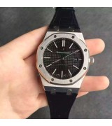 Audemars Piguet Royal Oak Automatic Watch-Black Dial-Black leather Strap 41mm