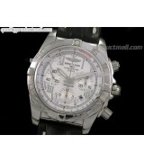 Breitling Chronomat B01 Chronograph-White Dial Roman Numeral Markers-Black Leather Strap