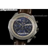 Breitling Bentley 6.75 Big Date Chronograph-Blue Dial Blue Subdials-Brown Leather Strap