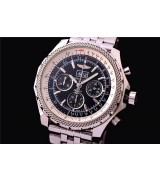 Breitling Bentley 6.75 Big Date Chronograph-Black Dial Black Subdials-Stainless Steel Bracelet