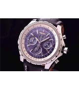 Breitling Bentley 30S Chronograph-Blue Dial Blue Subdials-Black Leather strap 