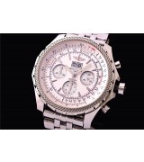 Breitling Bentley 6.75 Big Date Chronograph-White Dial White Subdials-Stainless Steel Bracelet