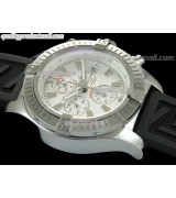 Breitling Blacksteel Super Avenger 48MM-White Dial White Subdials-Black Rubber Strap