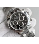 Rolex Daytona Swiss Chronograph-Black Dial Silver Ring Subdials-Stainless Steel Oyster Bracelet
