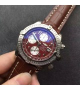 Breitling Super Avenger Swiss Automatic Chronograph-Red Dial Numerals Markers-Brown Leather Strap