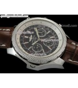 Breitling Bentley 30S Chronograph-Black Dial Black Subdials-Brown Leather strap 
