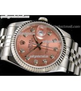 Rolex Datejust 36mm Swiss Automatic Watch-Salmon Sunburst Dial Diamond Hours-Stainless Steel Jubilee Bracelet