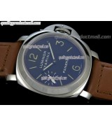 Panerai PAM111 Superlume Handwound Watch-Blue Dial/Subdials-Brown Rubber Strap 