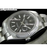 Rolex Datejust II 41mm Swiss Automatic Watch-Black Dial Index Hour Markers-Stainless Steel Oyster Bracelet