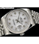 Rolex Datejust 36mm Swiss Automatic Watch-White Dial Diamond Hour Markers-Stainless Steel Jubilee Bracelet 