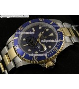 Rolex Submariner Automatic Swiss Watch 18k Gold-Blue Dial-Stainless Steel New Style Brushed Oyster Bracelet