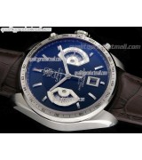 Tag Heuer Grand Carrera Calibre 17 Automatic Chronograph-Blue Dial Silver Ring Subdials-Brown Leather strap