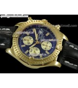 Breitling Chronomat Evolution V3 Chronograph 18K Gold-Black Dial Gold Subdials Index Hour Markers-Black Leather Bracelet 