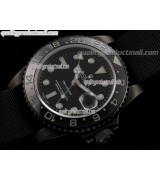 Rolex GMT II Pro Hunter Automatic Watch-Black Dial Large Dot Hour Markers-Dark Green Nylon NATO Strap