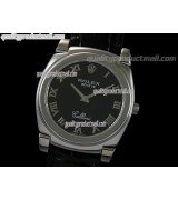 Rolex Cellini Swiss Quartz Watch-Black Dial Roman Numeral Hour Markers-Black Leather strap