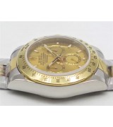 Rolex Daytona Swiss 18K Gold Bi Tone Chronograph-Gold Dial Gold Ring Subdials-Stainless Steel Oyster Bracelet