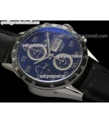 Tag Heuer Carrera Calibre 16 Day Date Automatic Chronograph-Blue Dial White Ring Subdials-Black Leather Strap