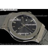 Hublot Classic Fusion Swiss Automatic Watch-Black Dial Date Window-Gummy Alligator Leather Strap