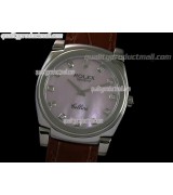 Rolex Cellini Swiss Quartz Watch-MOP Pink Dial Diamond Hour Markers-Brown Leather strap