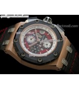 Audemars Piguet Royal Oak Ruben Barichello II Chronograph 18K Rose Gold-Red Perforated Dial Index Hour Markers-Black Leatherr Strap